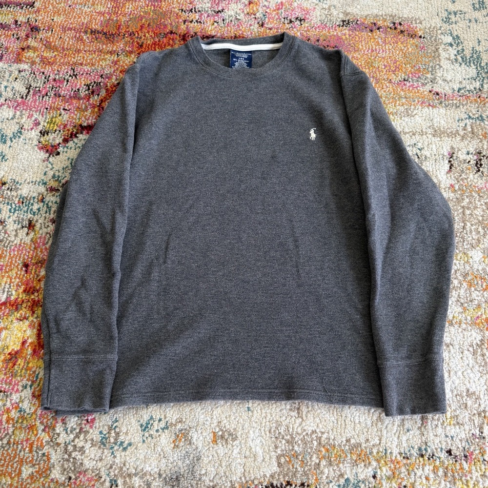Polo Ralph Lauren Waffle Knit Thermal Long Sleeve Shirt Mens Large Grey
